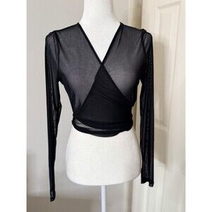 Garage Women’s sheer long sleeve wrap top in black Size L